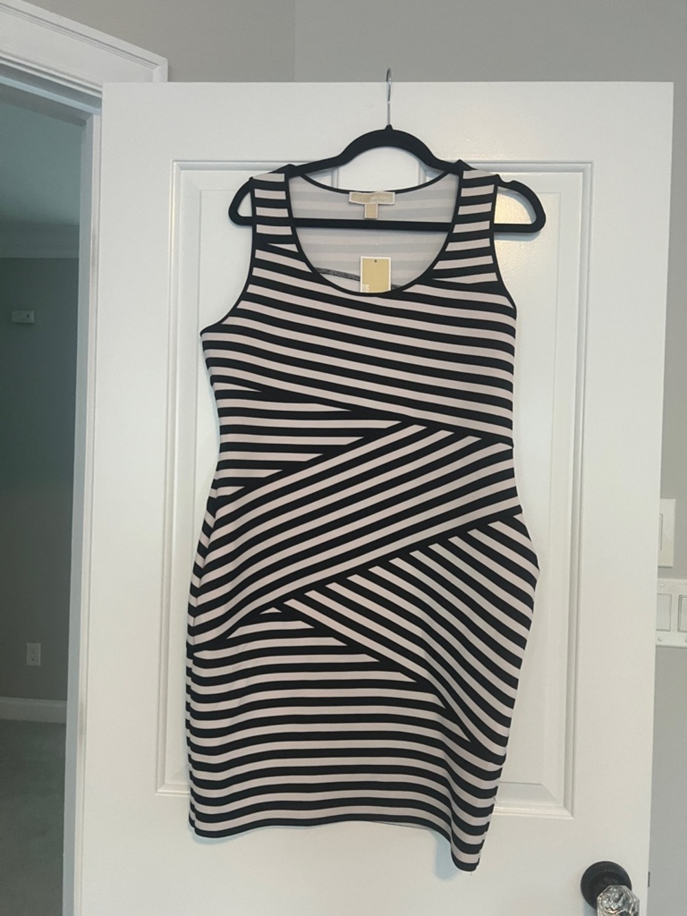 MICHAEL Michael Kors Black and Cream Striped Sleeveless Sheath Dress
